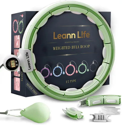 Vista 11 de Leann L!fe U5 Smart Weighted Hula Hoop with Counter –16 Knots, 28"–46" Adjustable Infinity Hoop Plus Size, Quiet Rubberized Wheels, Ab Workout