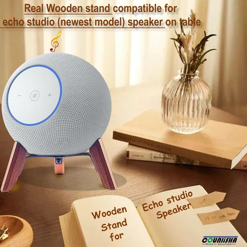 Vista 5 de Soporte de madera real para Echo Studio (nuevo modelo) 2025, Echo (4ª generación), altavoz casero, soporte de trípode de escritorio protege Alexa