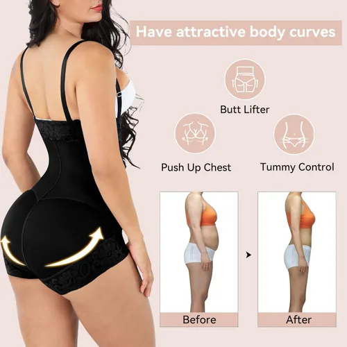 Vista 4 de Fajas moldeadoras para mujer con control de abdomen, moldeador de cuerpo, levantador de glúteos, ropa de compresión con busto abierto