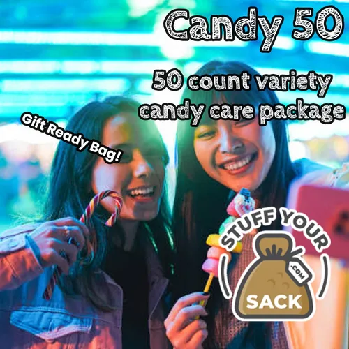 Vista 3 de Paquete de regalo surtido de dulces – 50 unidades de dulces envueltos individualmente – Caramelos frutales, masticables, ácidos y duros