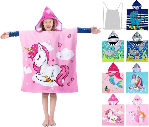 Vista 15 de growell Toallas de playa con capucha para niños - Toalla de baño para niños pequeños niñas niños, cubiertas de natación para niños de 4 a 10 años