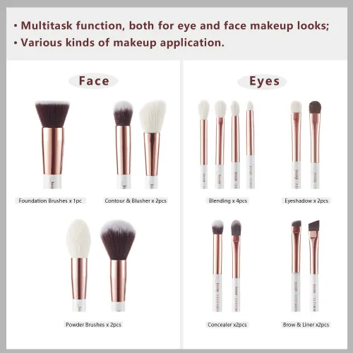 Vista 2 de Jessup Marca 15pcs Perla Blanco/Rosa Oro Pinceles Maquillaje Maquillaje Kit Belleza Profesional Sombra de Ojos Poder Lápiz Labial Mezcla Cheeck