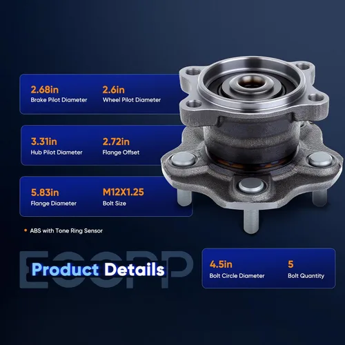 Vista 4 de ECCPP Par de unidades de montaje para cubo de rueda trasera izquierda y derecha para Nissan con 5 lengüetas para Nissan para Maxima 2004-2008 5