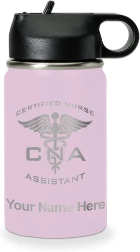 Vista 20 de LaserGram Botella de agua personalizada, asistente de enfermería certificada por la CNA, acero inoxidable de doble pared aislada al vacío con popote