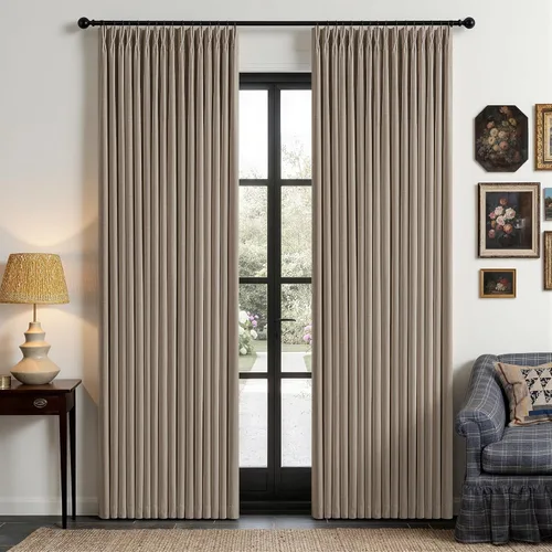 Vista 43 de Cortinas opacas de lino plisado natural de 96 pulgadas de largo