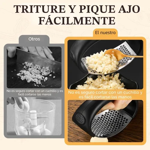 Vista 3 de Prensa de ajo de acero inoxidable 2025 mejorada, utensilio de cocina para el hogar (1, negro)