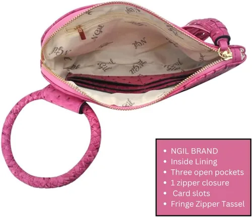 Vista 5 de NGIL Mini bolso de pulsera de piel sintética para mujer con borla de flecos, cartera de pulsera para mujer
