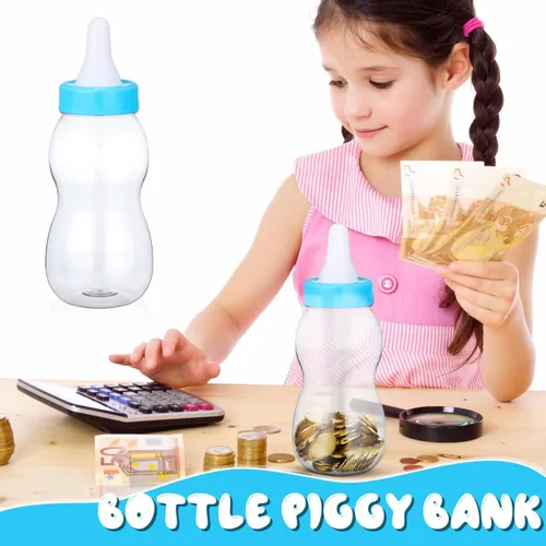 Vista 4 de Hucha gigante con biberón de 11.02 pulgadas, transparente, caja de dinero, adorno de escritorio, regalo de cumpleaños para niños