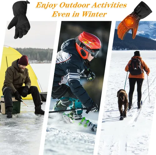 Vista 6 de Guantes térmicos con batería de 7.4 V recargables para hombres y mujeres, recargables para senderismo, esquí, ciclismo, campamento y pesca, guantes