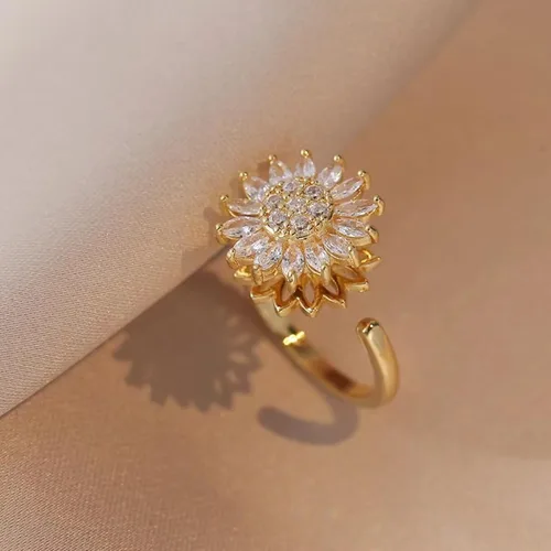 Vista 33 de Sunflower Ring Spinning Fidget Rings for Anxiety Open Adjustable Spinner Sun Ring Creative Relieving Stress Rotating Jewelry