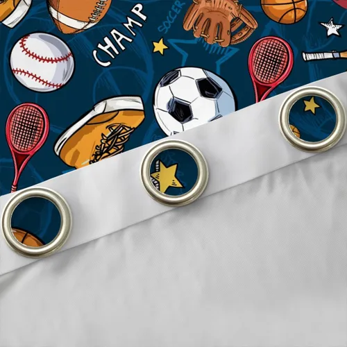 Vista 5 de Erosebridal Cortinas de baloncesto de béisbol, fútbol, rugby, tratamiento de ventanas para niños, niñas, adolescentes, con temática de deportes