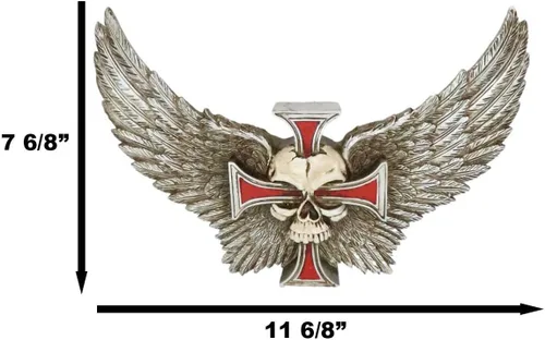 Vista 2 de Ebros Gift Ángel gótico cráneo alado con cruz de crucifijo rojo decoración de pared placa tiempo espera a nadie hombre guardián ángel calavera