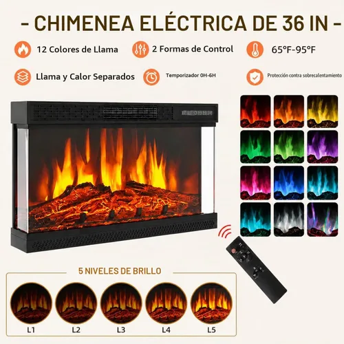 Vista 5 de Mueble de TV de estilo granja de 98" con chimenea de 36" para televisores de hasta 100", centro de entretenimiento multimedia con estantes 2-Blanco