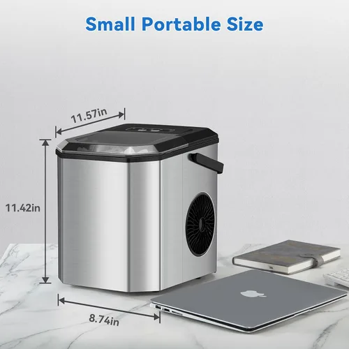 Vista 5 de Garvee Máquina de hielo para encimera, 26 libras en 24 horas, 9 cubos listos en 6 minutos con cuchara de hielo y cesta, máquina de hielo portátil
