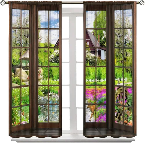 Vista 164 de Cortinas de paisaje, ventana 3D, primavera, bosque, vida silvestre, paisajes de naturaleza, dormitorio, sala de estar, cortinas térmicas opacas de 2