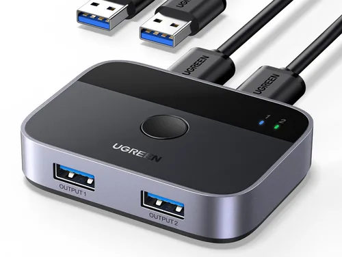 Vista 8 de UGREEN Interruptor USB 3.0 2 en 2 salidas, conmutador USB 2 computadoras para compartir teclado y mouse impresora escáner cámara web, divisor