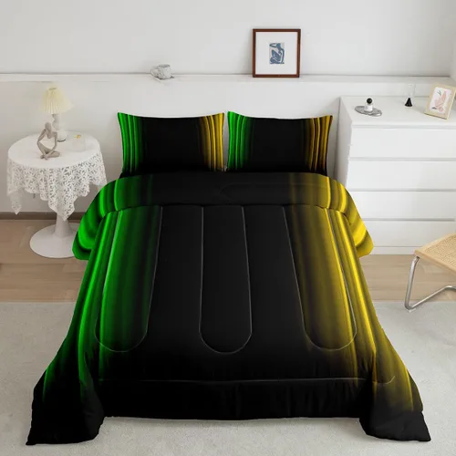 Vista 23 de Feelyou Juego de edredón geométrico degradado para adolescentes, tamaño individual, para niños y mujeres, azul, rojo y negro, juego de ropa de cama