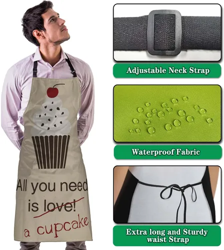 Vista 4 de Delantal de hornear para hombres, All You Need Is a Cupcake Craft Delantales para mujeres para cocina, cocina, restaurante, barbacoa, pintura