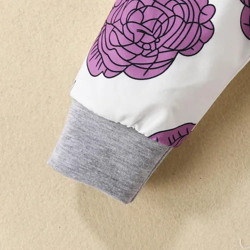 Vista 7 de Conjunto de 3 piezas de mameluco de manga larga con volantes y encaje para bebés y niñas recién nacidas