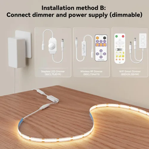 Vista 8 de MIWISE Tira de luz LED COB 20 pies/6.1m, CRI 90+ Luz blanca cálida 2700K Alta luminosidad súper brillante Flexible DC24V Tira de luz LED