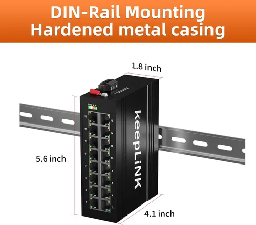 Vista 4 de Conmutador Gigabit industrial de 16 puertos, interruptor endurecido con riel DIN Ethernet no administrado, IP40, rango de temperatura