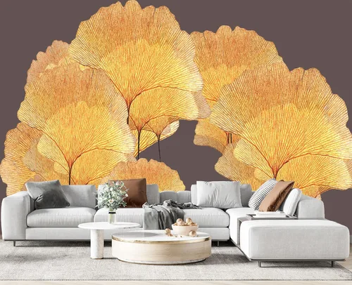 Vista 12 de Papel pintado 3D de flores doradas en relieve para dormitorio, 103 x 69 pulgadas