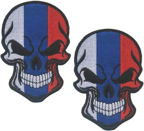 Vista 18 de AliPlus - 2 parches de calavera con bandera estadounidense de EE. UU., gancho y bucle
