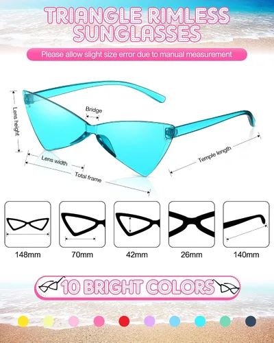 Vista 2 de 20 pares de lentes de sol triangulares sin montura para mujer, lentes transparentes de color caramelo, lentes de sol de gato negro espejados