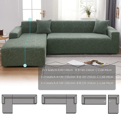 Vista 6 de OKYUK Funda para sofá modular en forma de L, 2 fundas de sofá impresas de alta elasticidad de 3 + 3 asientos + 2 fundas de almohada, protector