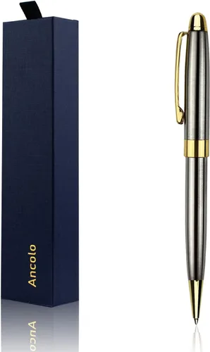 Vista 10 de Ancolo Bolígrafo negro, tinta negra a granel, punta media de 0.039 pulgadas (0.039 in), escritura suave, bolígrafos negros y dorados para hombres