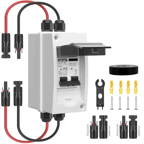 Vista 11 de Interruptor de desconexión de panel solar, disyuntor miniatura de 20 amperios CC CA, 500 V, 2 polos con conector fotovoltaico y caja impermeable