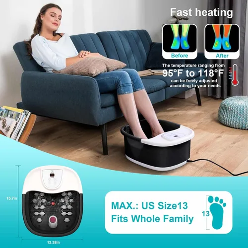 Vista 2 de ECARBME - Masajeador de baño de pies con calor, bañera de remojo de pies con 22 rodillos de masaje, control de temperatura, chorros, burbujas, sal