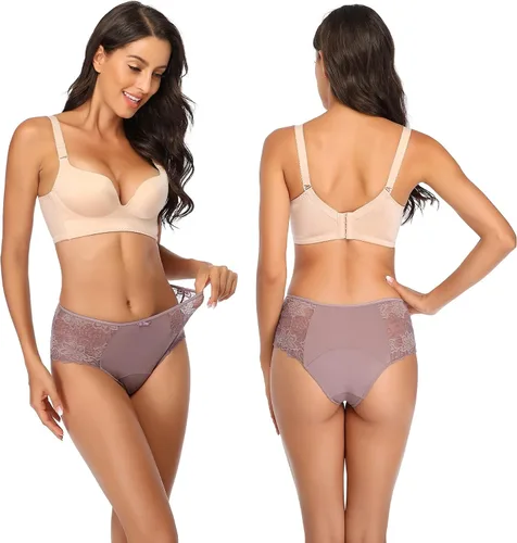 Vista 5 de Intiflower Ropa interior para mujer, a prueba de fugas, ropa interior menstrual de encaje, transpirable y suave
