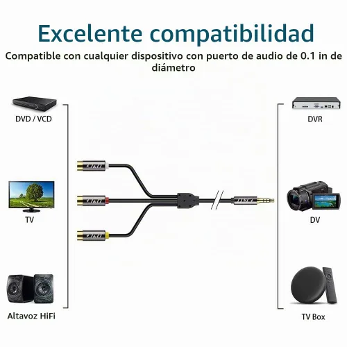 Vista 3 de J&D Cable de 0.138 in a 3RCA, carcasa de cobre chapada en oro, resistente, 0.138 in, 1/8 pulgadas, macho TRRS a 3 RCA hembra, cable adaptador