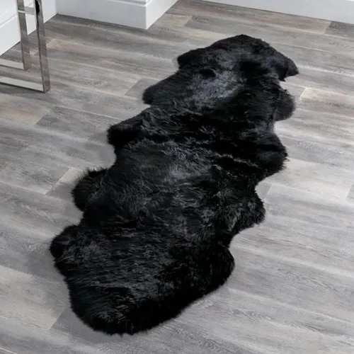 Vista 55 de HUAHOO Alfombra de piel de oveja genuina prémium Negra Real de Australia Piel de oveja natural de lujo, alfombra esponjosa de lana de cordero