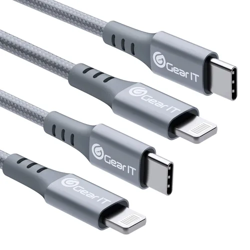 Vista 10 de GEARit Paquete de 2 cables Lightning a USB-C, 6 pies [certificado Mfi] de nailon trenzado de carga rápida para iPhone 12/12 Pro/12 Pro Max/11/11