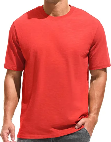 Vista 11 de KLIEGOU - Camiseta de cuello redondo para hombre, 100 % algodón, ajuste holgado, gruesa, de peso pesado