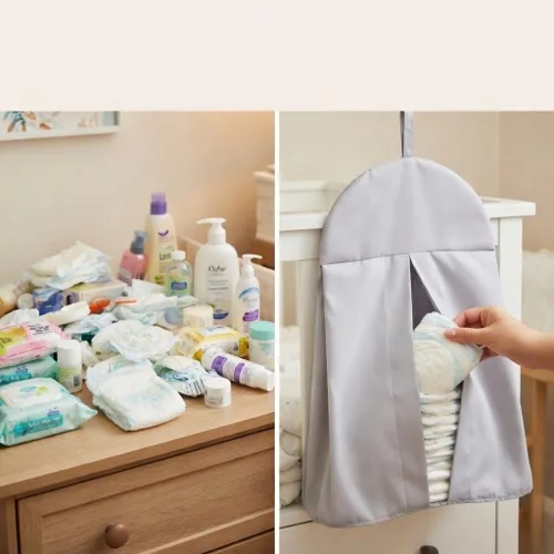 Vista 5 de EVERYDAY KIDS Organizador colgante de almacenamiento de pañales para guardería, apilador de pañales plegable, lavable a máquina y espacio espacioso