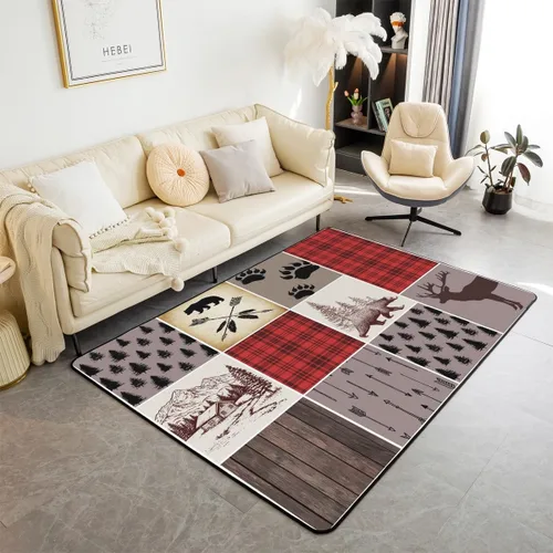 Vista 25 de Erosebridal Alfombra rústica de ciervo de 3 x 5 pies, alfombra de retazos de oso para niños, adolescentes y adultos, alfombra antideslizante de alce