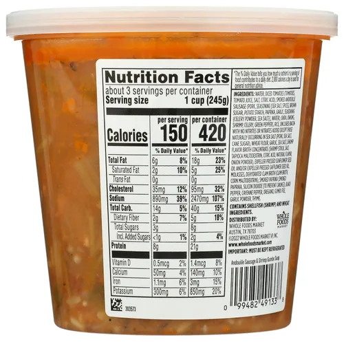Vista 2 de COCINAS DE ALIMENTOS ENTEROS Sopa de gumbo de camarones y salchicha Andouille, 24 OZ