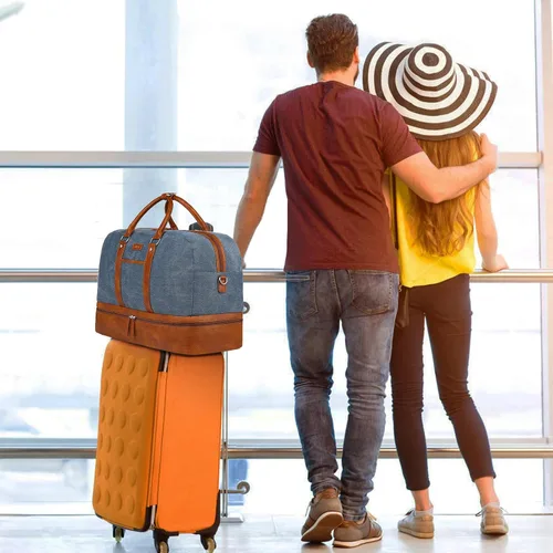 Vista 191 de IBFUN Bolsas de fin de semana para mujer, bolsa grande de lona para viaje, bolsa de viaje con compartimento para zapatos, 21 pulgadas, juego de 3