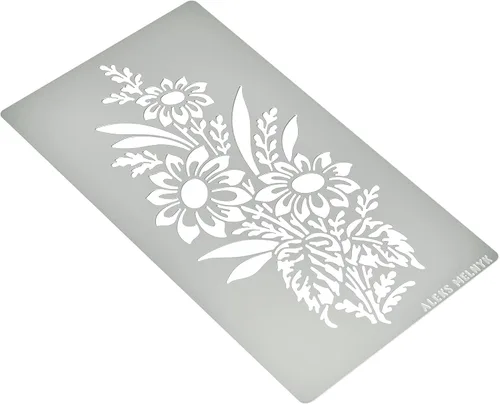 Vista 2 de Aleks Melnyk No.273 - Plantilla de metal, girasol en un ramo con flores silvestres, flor de hoja, plantilla pequeña, 1 unidad, plantilla para leña