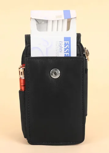 Vista 2 de Leatherboss - Estuche de cuero para cigarrillos con soporte para encendedor y bolsillo con cremallera (negro)