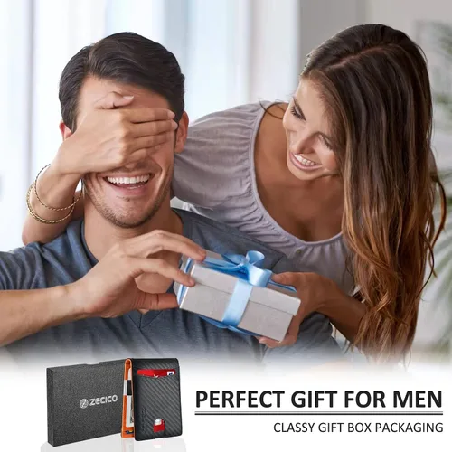 Vista 6 de ZECICO Billetera minimalista para hombre con tarjetero RFID con clip para dinero, elegante bolsillo frontal delgado, billeteras plegables