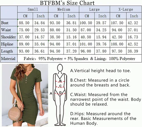 Vista 5 de BTFBM Vestidos cortos para mujeres, estilo casual de cuello en V, manga corta, vestido entallado y fruncido con botones, de verano