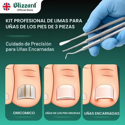 Vista 2 de Blizzard Juego de pedicura de lima negra de alta calidad, kit de 3 piezas de uñas encarnadas, limpiador de uñas de doble cara, lima de uñas