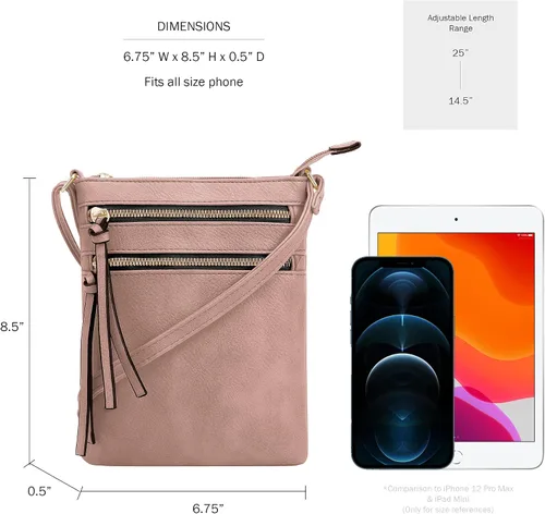 Vista 3 de DELUXITY Bolso cruzado con cremallera y múltiples bolsillos, Mauve