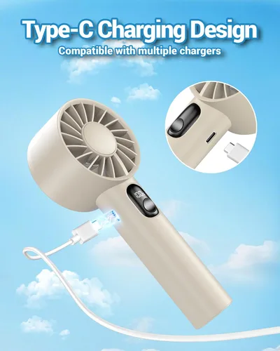 Vista 6 de FrSara Mini ventilador portátil de mano, pequeño ventilador personal recargable, artículos esenciales de viaje de verano con 6 velocidades, 3000