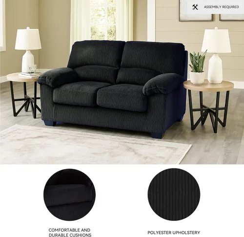 Vista 4 de Signature Design by Ashley Sofá biplaza sin montaje, 63 pulgadas, sofá ónix Onyx polyester chenille velvet, Fits 32 in doors, Anti-sag platform