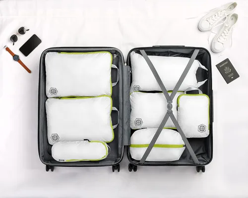 Vista 8 de Cubos de embalaje grandes para viajes, cubos de compresión extra grandes para equipaje, Blanco verde, Cubo de embalaje de compresión